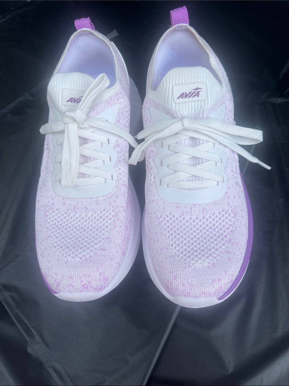 Avia Women's Knit Lace-Up Sneakers in Light Purple and White